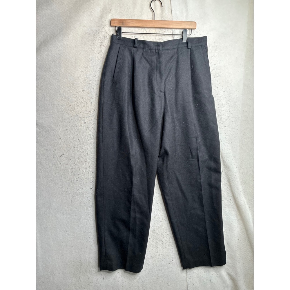 Amanda Smith Pure Wool Pleated Trousers Black Tapered Dress Pants Vintage 16